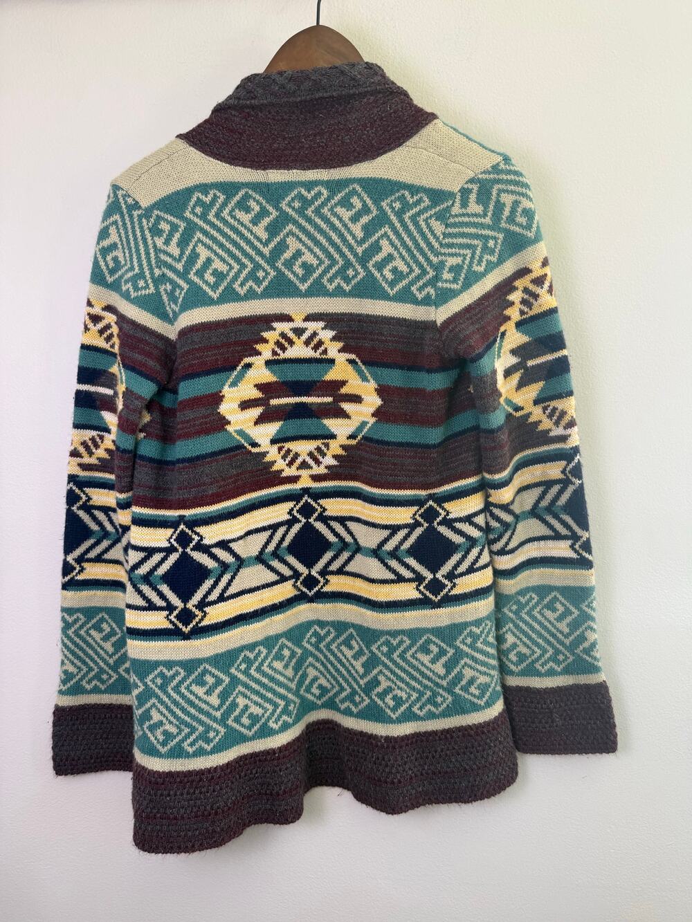 Ecoté Southwestern Aztec Cardigan Boho Open Front Knit Tribal Print Cozy